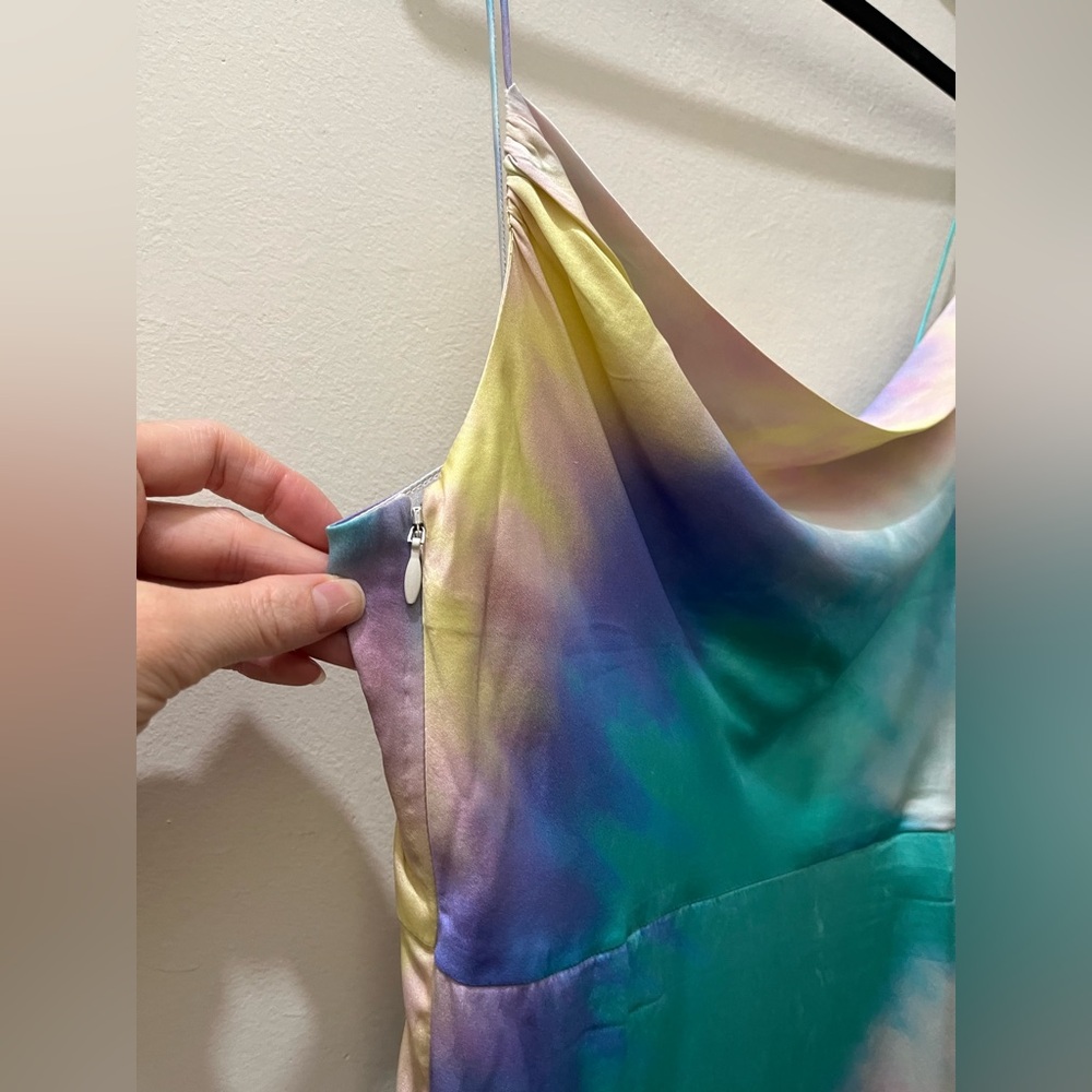 Retrofête Marlene Silk Dress in Rainbow Tie-Dye, Size M - Picture 9 of 16